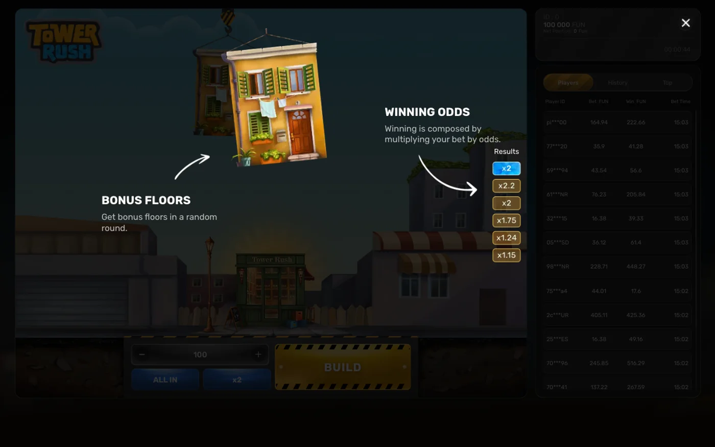 Tower Rush real demo interface